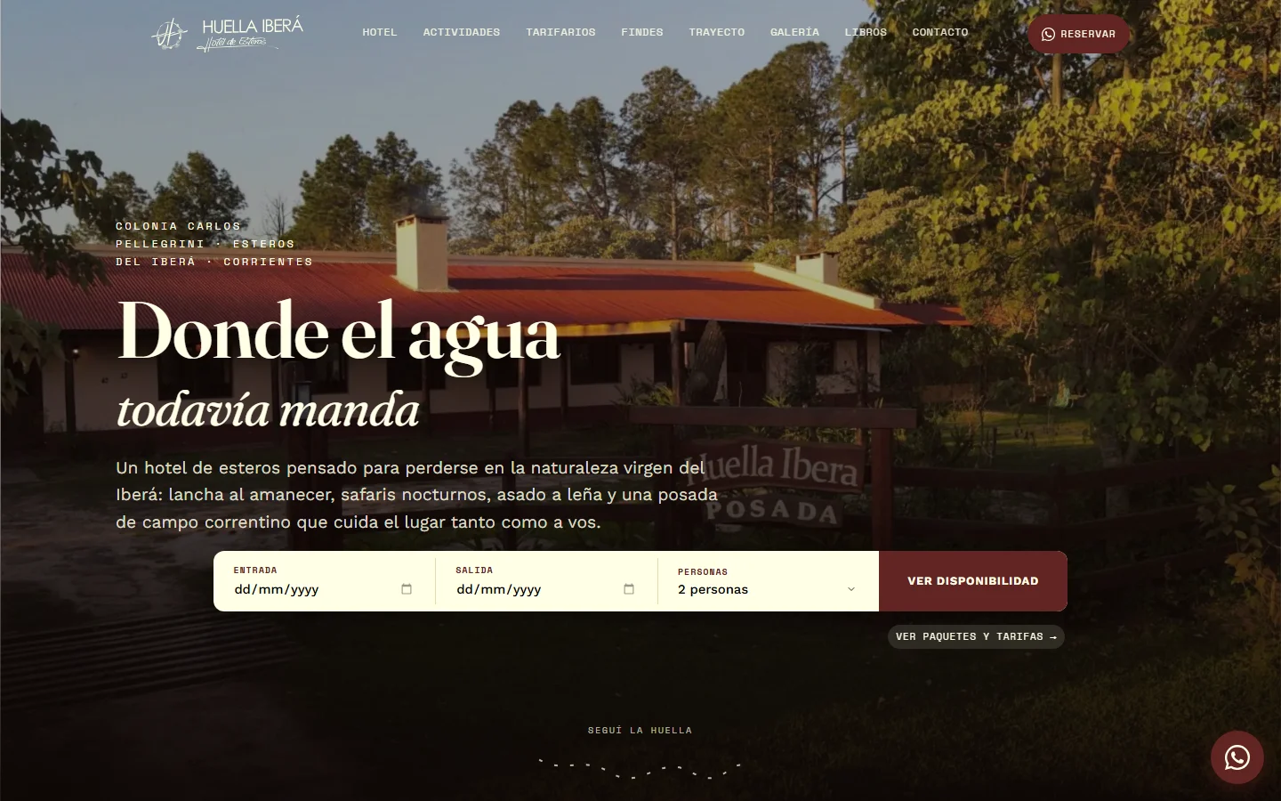 Trabajo de OWNLY: sitio web de Huella Iberá, hotel de esteros